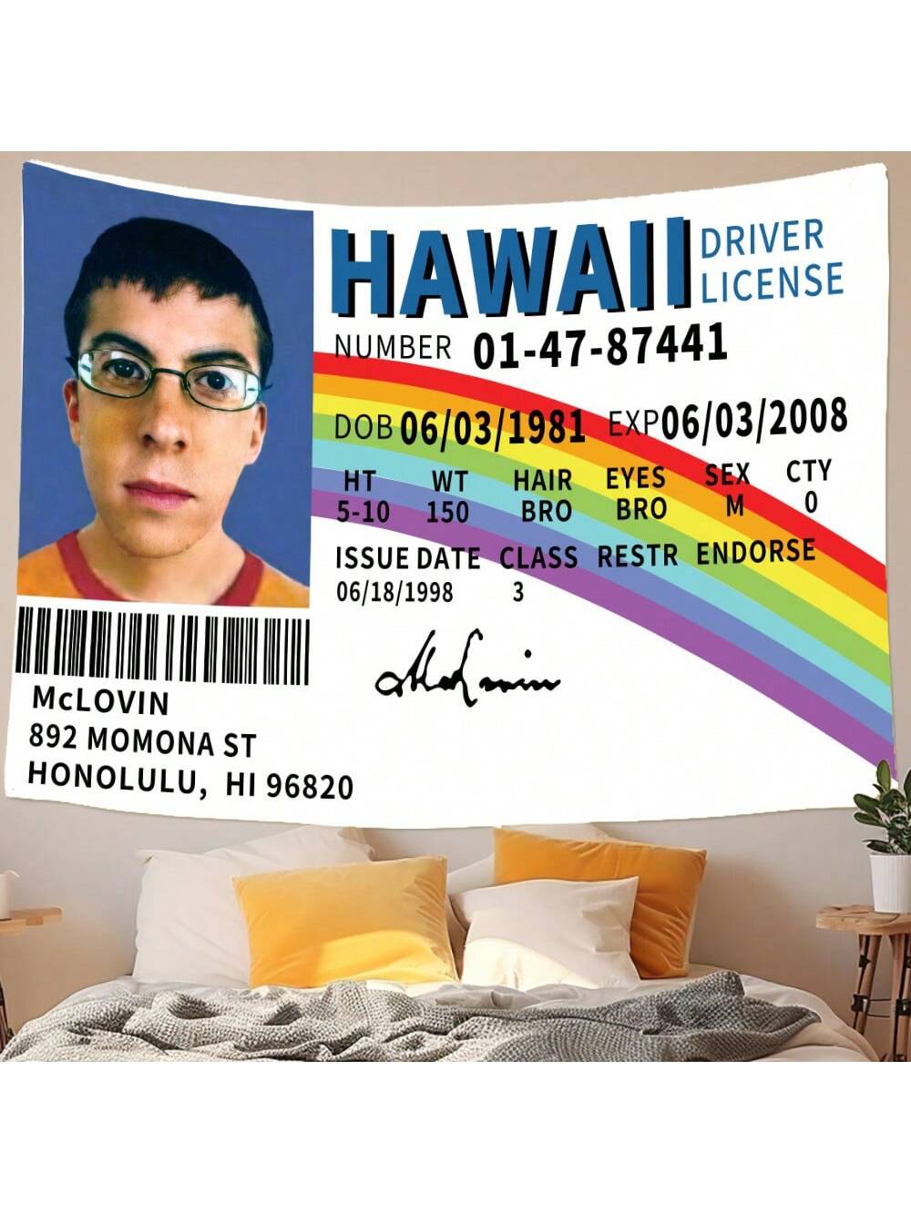 1 Pc Funny McLovin ID Flag Fake Driver License,Tapestry Banner Meme Tapestry With HD Printing,Cool Flags For College Dorm Room Decor And Bedroom Teen Gifts Birthday Graduation