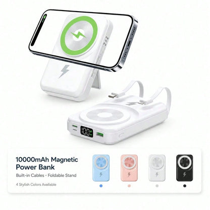 10000mAh MagSafe Compatible Wireless Charging Bank, Foldable Phone Stand Built-In Dual Cables 22.5W Fast Charging 15W Magnetic Charging, Camping Essentials Dorm Essentials Back To School Gear For IPho
