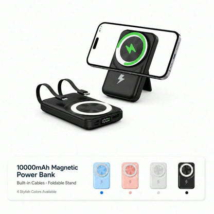 10000mAh MagSafe Compatible Wireless Charging Bank, Foldable Phone Stand Built-In Dual Cables 22.5W Fast Charging 15W Magnetic Charging, Camping Essentials Dorm Essentials Back To School Gear For IPho