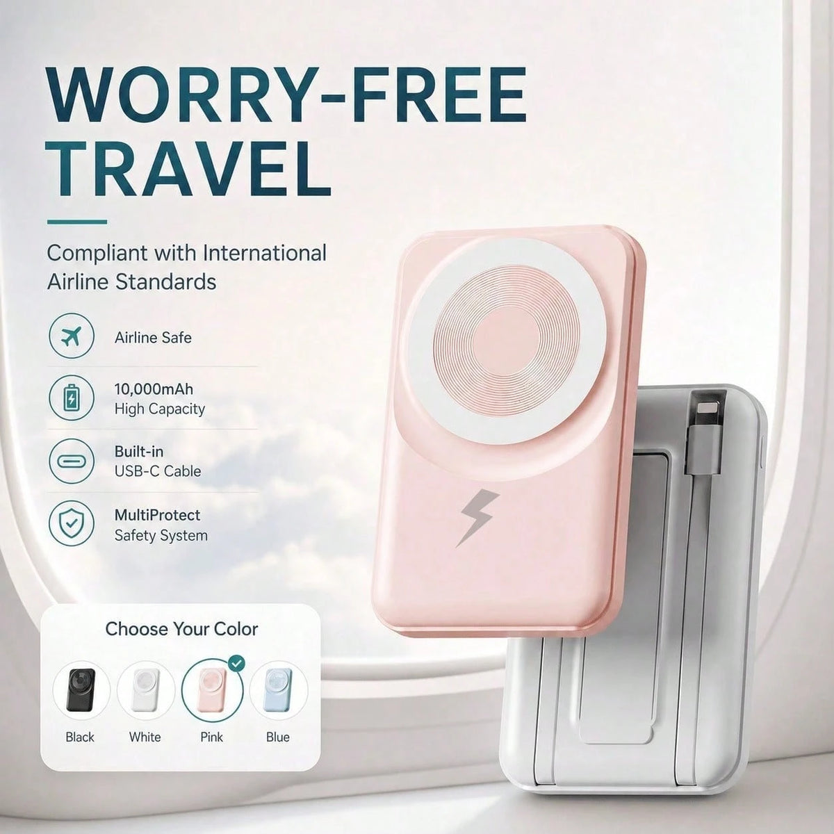 10000mAh MagSafe Compatible Wireless Charging Bank, Foldable Phone Stand Built-In Dual Cables 22.5W Fast Charging 15W Magnetic Charging, Camping Essentials Dorm Essentials Back To School Gear For IPho