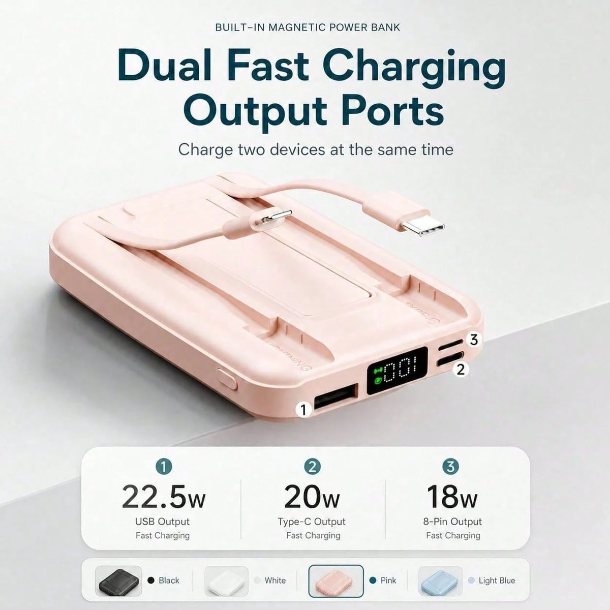 10000mAh MagSafe Compatible Wireless Charging Bank, Foldable Phone Stand Built-In Dual Cables 22.5W Fast Charging 15W Magnetic Charging, Camping Essentials Dorm Essentials Back To School Gear For IPho