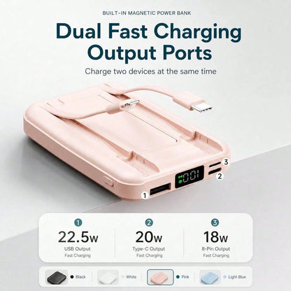 10000mAh MagSafe Compatible Wireless Charging Bank, Foldable Phone Stand Built-In Dual Cables 22.5W Fast Charging 15W Magnetic Charging, Camping Essentials Dorm Essentials Back To School Gear For IPho