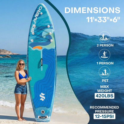 11' Inflatable Paddle Board With SUP Accessories, 3 Removable Fins & 3-Piece Adjustable Single Paddle| Non-Slip Adult Paddle Board In Various Designs For All Water Activities
