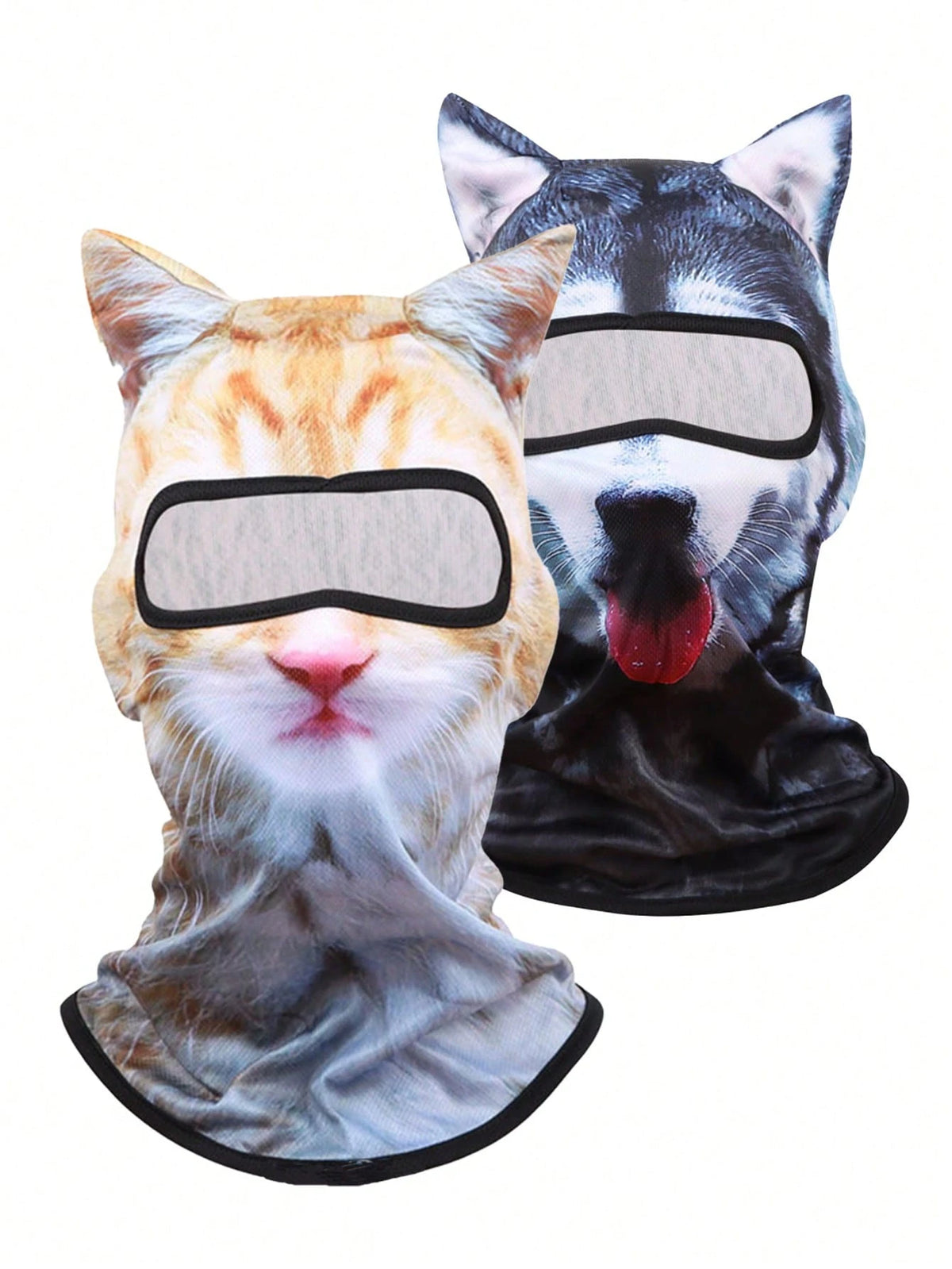 1pc/2pcs Unisex 3D Animal Pattern Protective Face Mask Head Cover, Outdoor Fun Water Sports Hat, Sun Protection Animal Head Cover (Cat, Dog Styles), Suitable For Daily Outings, Travel, Hiking, Skiing