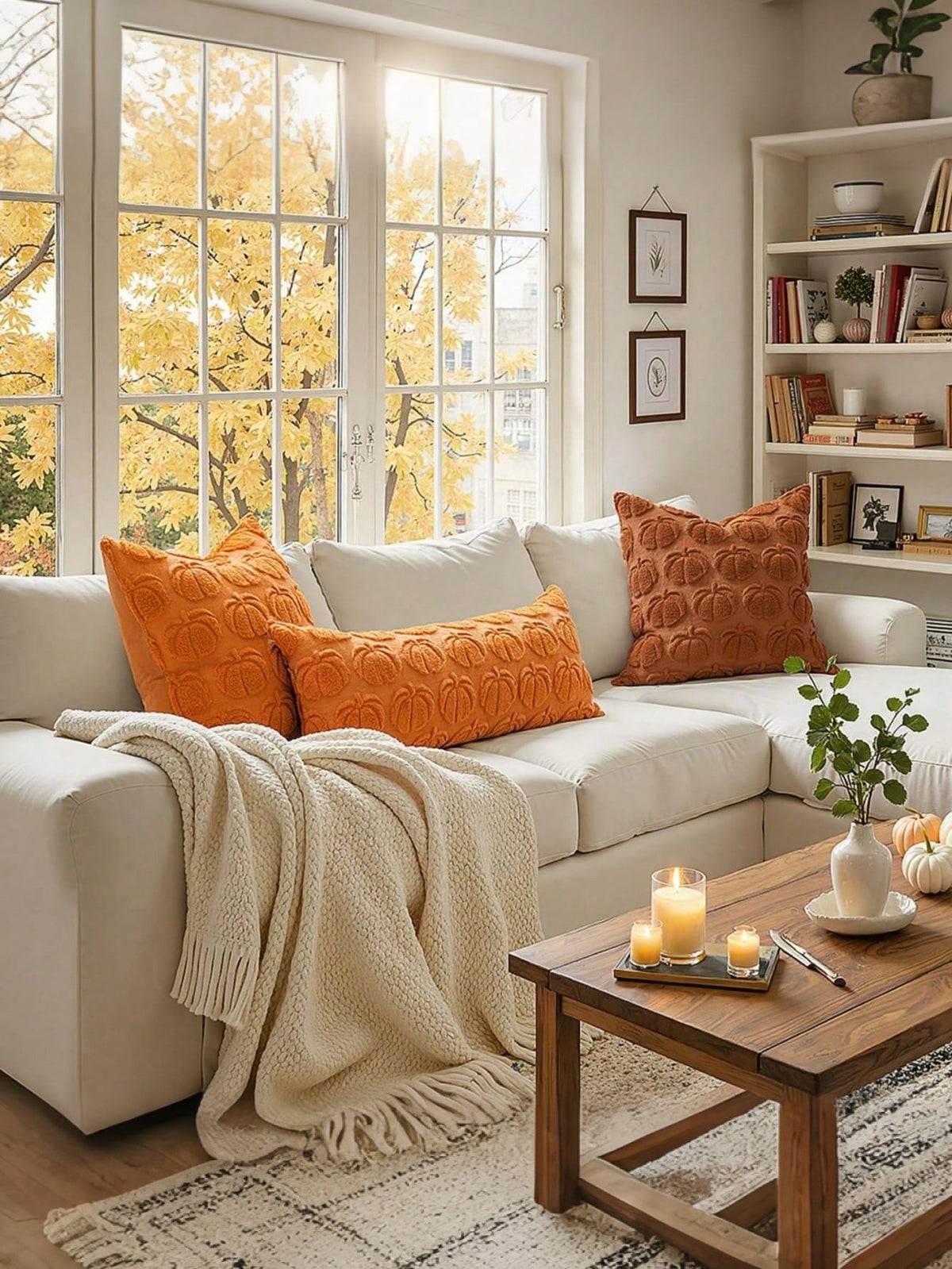 1pc Autumn Pillowcase, Autumn Decor, Autumn Rust Color Pumpkin Throw Pillow Cover, Decorative Pumpkin Pillowcase, Soft Faux Fur Faux Sheepskin Sofa Cushion Cover, Suitable For Chair, Sofa, Living Room