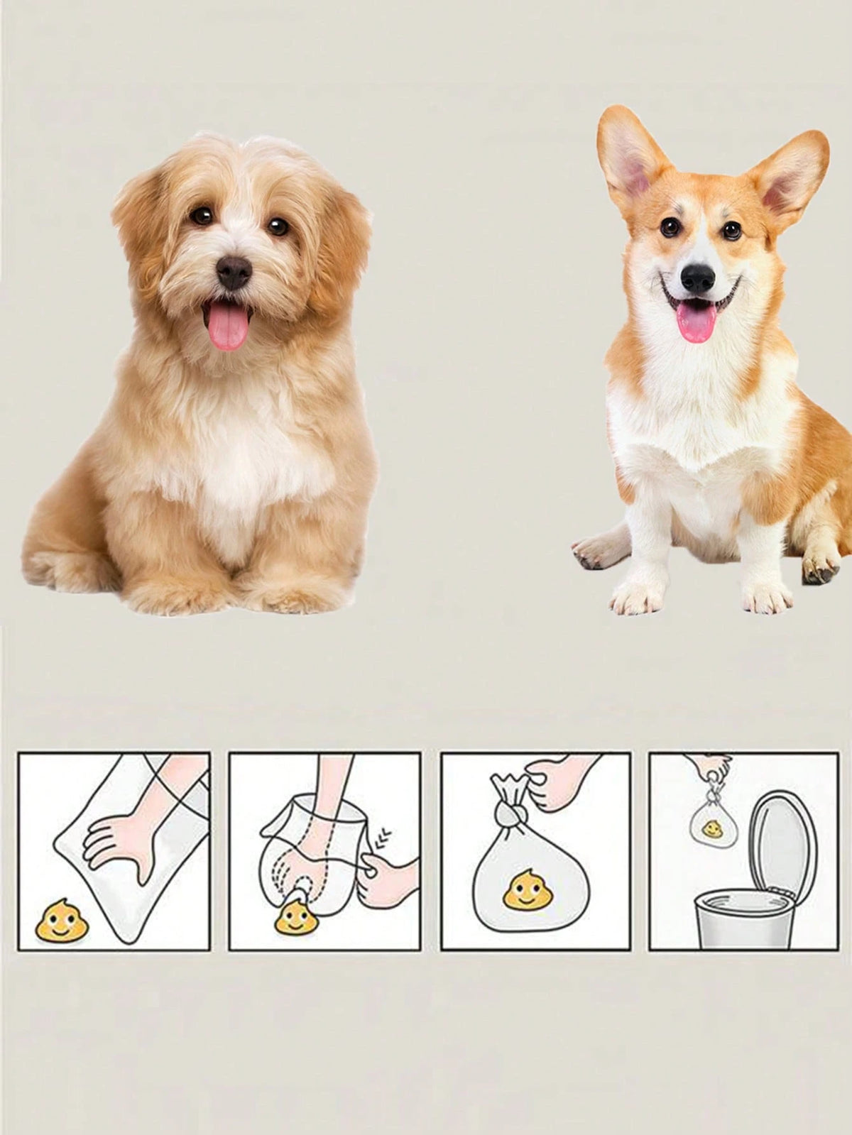 1pc Bone Shaped Dog Waste Pickup Tool + 2 Rolls/30pcs Disposable Solid Color Dog Poop Bags, Portable Outdoor Cleaning Kit (Garbage Bag Dimension: 30x22cm)