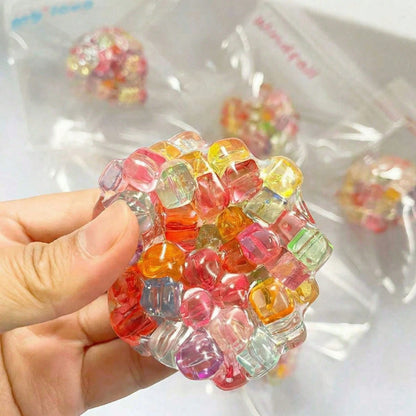 1pc Colorful Mesh Squeeze Ball With Finger Beads, Soft Touch Sensory Stress Relief Toy, Anxiety Relief Mindfulness Toy, Suitable For Children And Adults, Wedding Season Mother's Day Gift