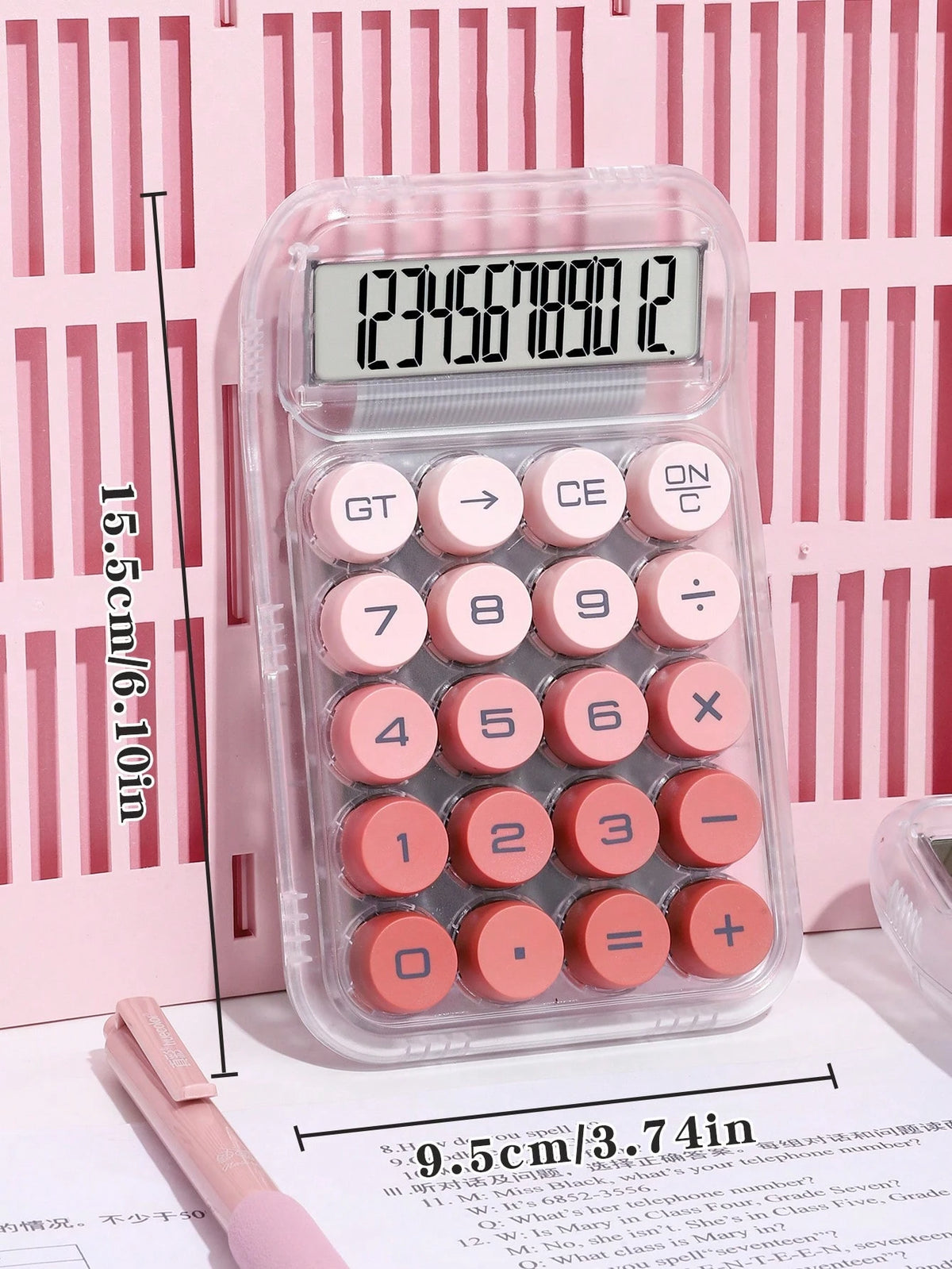 1pc Dopamine Gradient Print Round Mechanical Calculator, 12-Digit Large Screen Suitable For Finance, Accounting, Students, Office Use, Fashionable & Feminine Design, High Quality & Cost-Effective (Ran