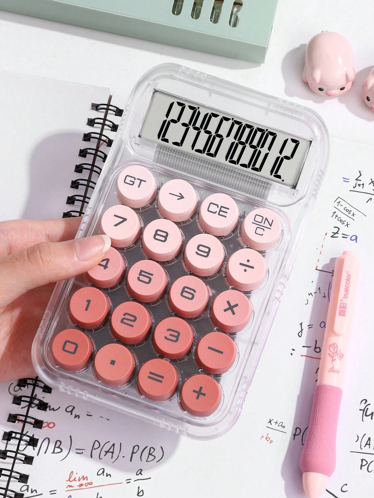 1pc Dopamine Gradient Print Round Mechanical Calculator, 12-Digit Large Screen Suitable For Finance, Accounting, Students, Office Use, Fashionable & Feminine Design, High Quality & Cost-Effective (Ran