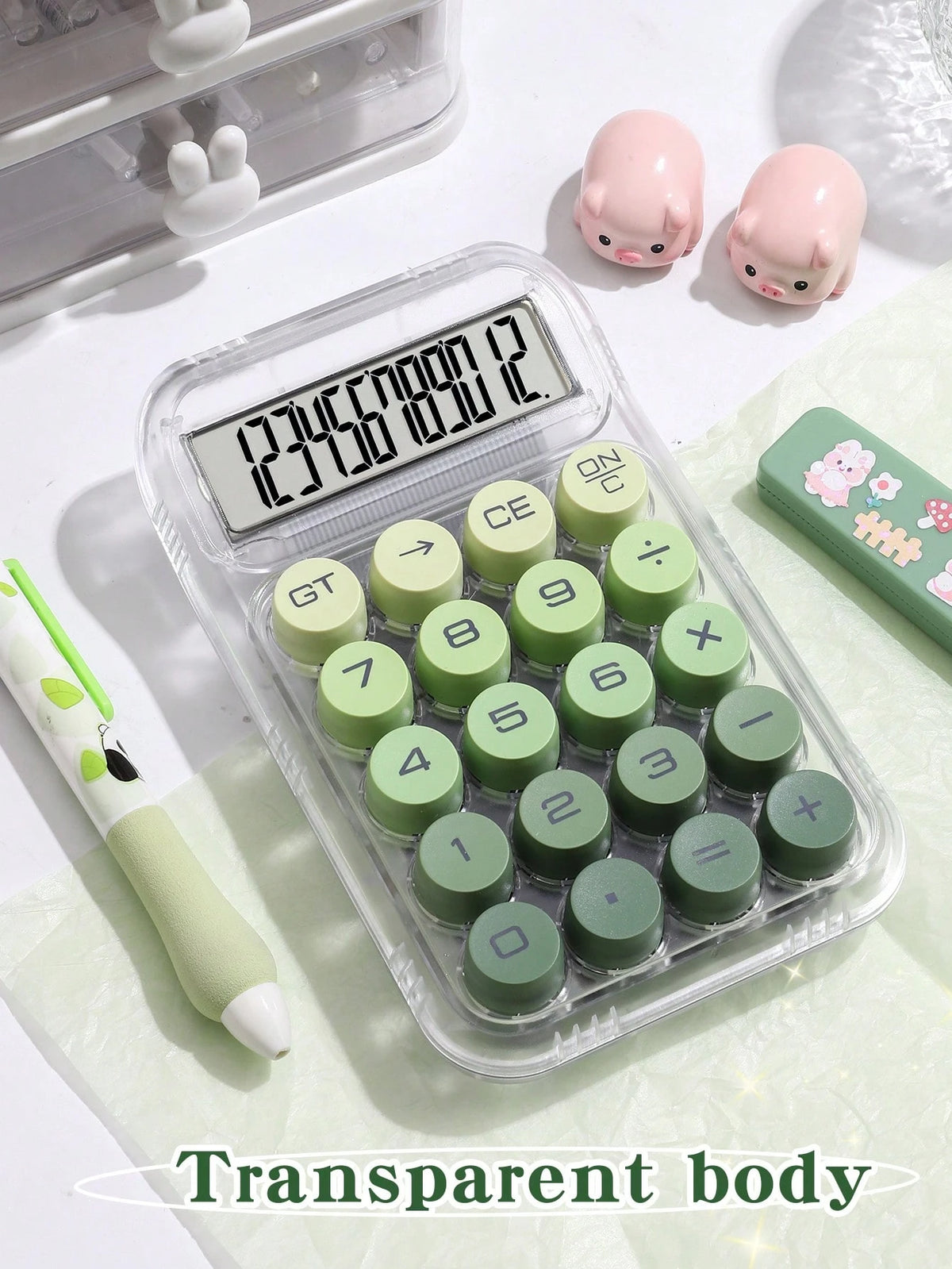 1pc Dopamine Gradient Print Round Mechanical Calculator, 12-Digit Large Screen Suitable For Finance, Accounting, Students, Office Use, Fashionable & Feminine Design, High Quality & Cost-Effective (Ran