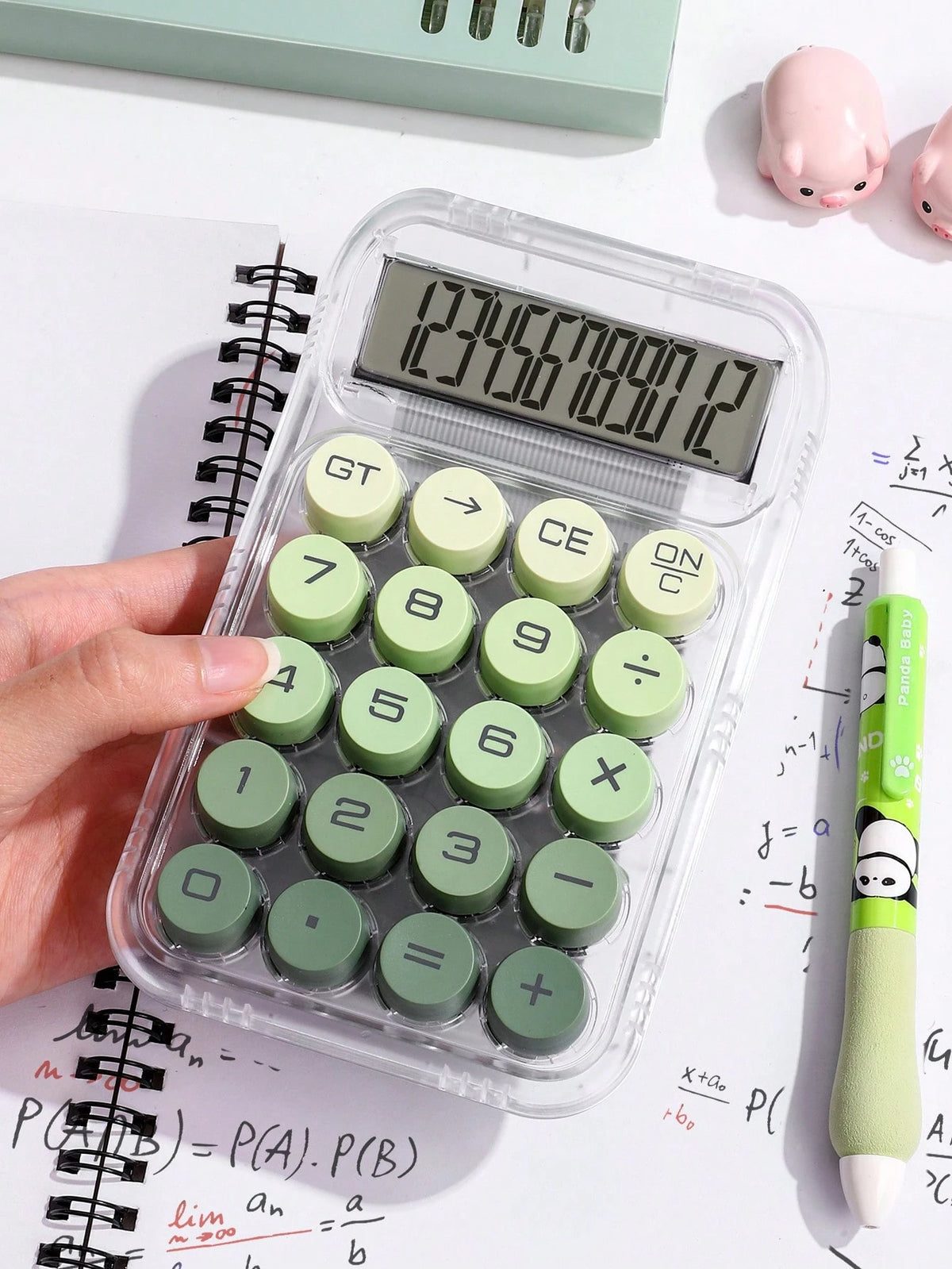 1pc Dopamine Gradient Print Round Mechanical Calculator, 12-Digit Large Screen Suitable For Finance, Accounting, Students, Office Use, Fashionable & Feminine Design, High Quality & Cost-Effective (Ran