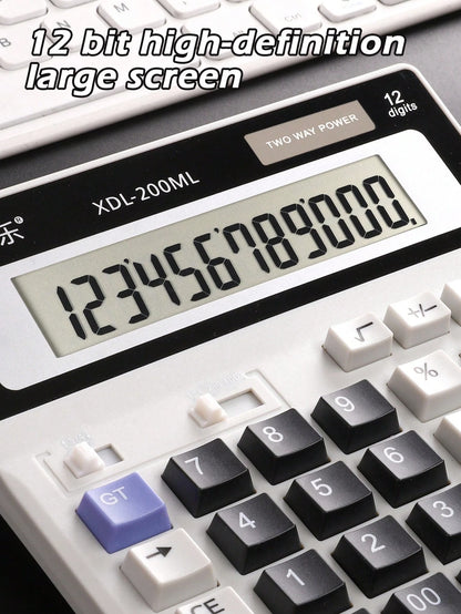 1pc Financial Office Calculator,12-Digit Large Display & Large Buttons,Solar Cell Dual Power Supply, Multipurpose, Suitable For Commercial, Financial And Accounting Use Back To School