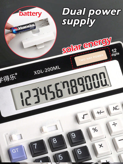 1pc Financial Office Calculator,12-Digit Large Display & Large Buttons,Solar Cell Dual Power Supply, Multipurpose, Suitable For Commercial, Financial And Accounting Use Back To School