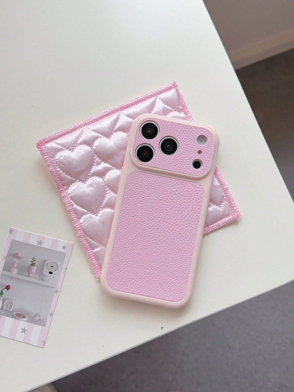1pc Minimalist Retro Light Pink Lychee Texture Solid Color Large Window Camera Full Coverage Shockproof Soft Case Compatible With IPhone17/17Air/17Pro/17Promax, IPhone16/16Plus/16Pro/16Promax, IPhone1