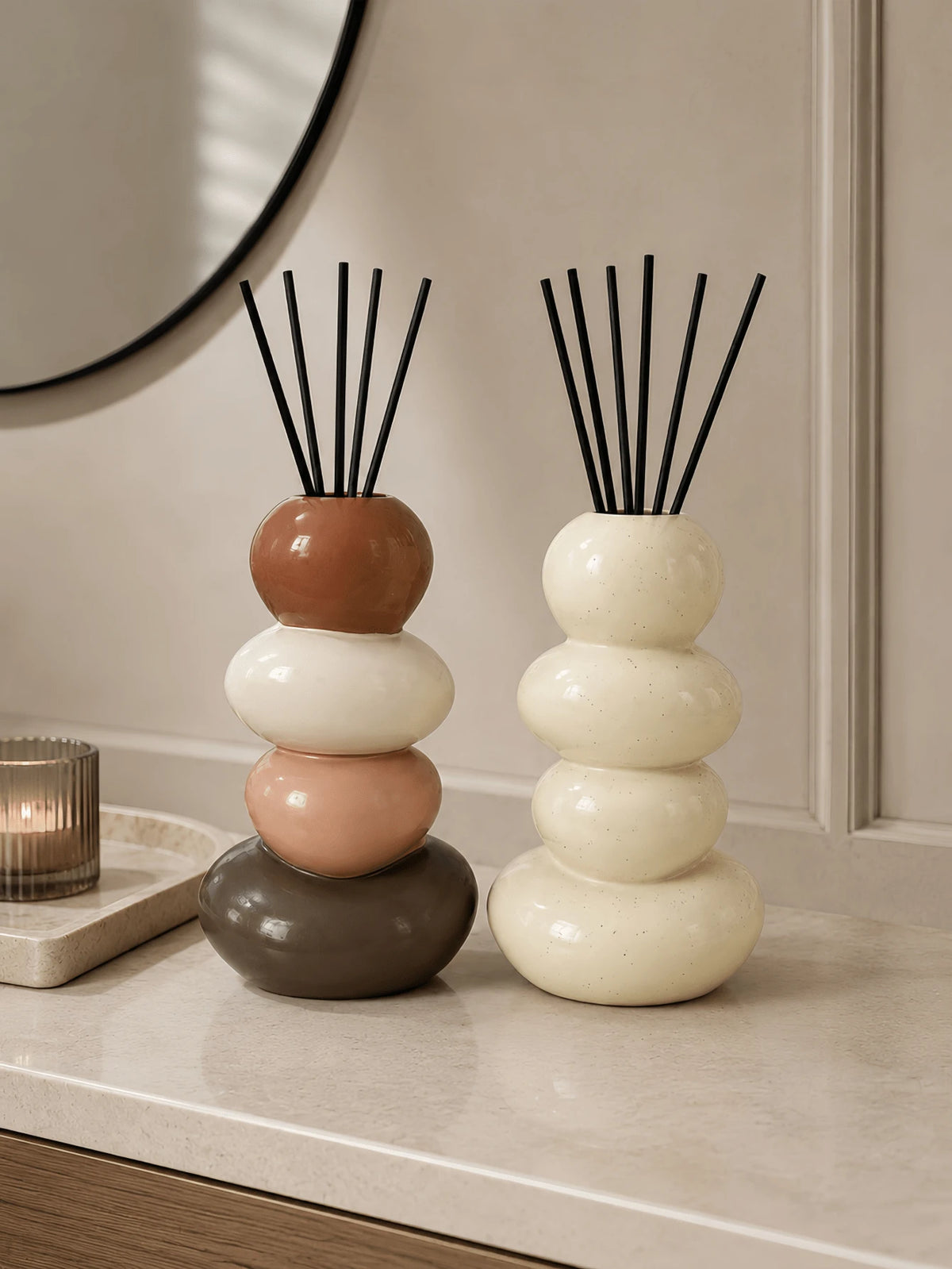 1pc Modern Stacked Pebble Diffuser Bottle, Color Block Or Speckled Cream Aroma Vase, Decorative Home Accent For Bathroom, Bedroom And Living Room