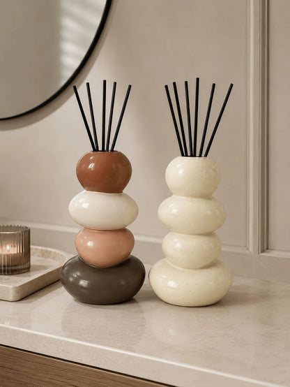 1pc Modern Stacked Pebble Diffuser Bottle, Color Block Or Speckled Cream Aroma Vase, Decorative Home Accent For Bathroom, Bedroom And Living Room