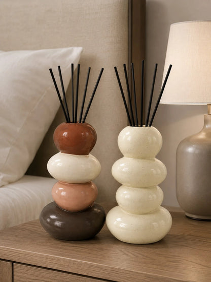 1pc Modern Stacked Pebble Diffuser Bottle, Color Block Or Speckled Cream Aroma Vase, Decorative Home Accent For Bathroom, Bedroom And Living Room