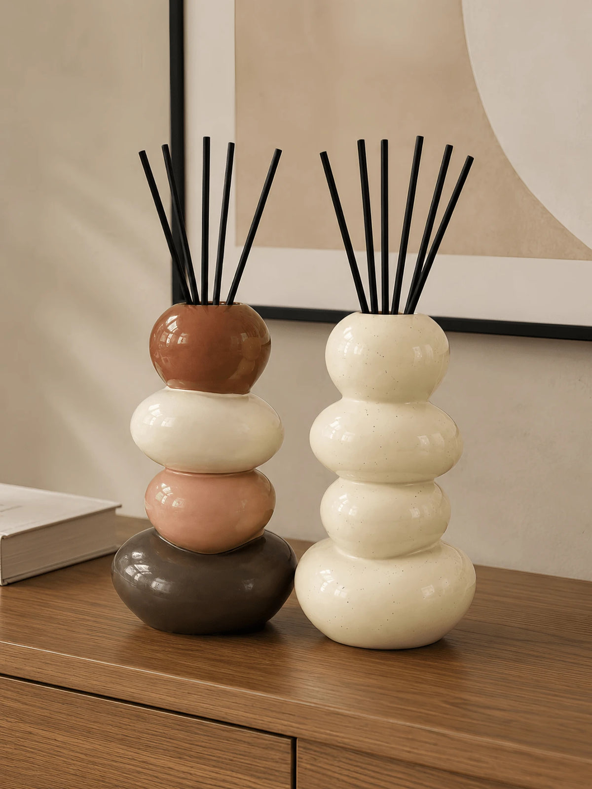 1pc Modern Stacked Pebble Diffuser Bottle, Color Block Or Speckled Cream Aroma Vase, Decorative Home Accent For Bathroom, Bedroom And Living Room