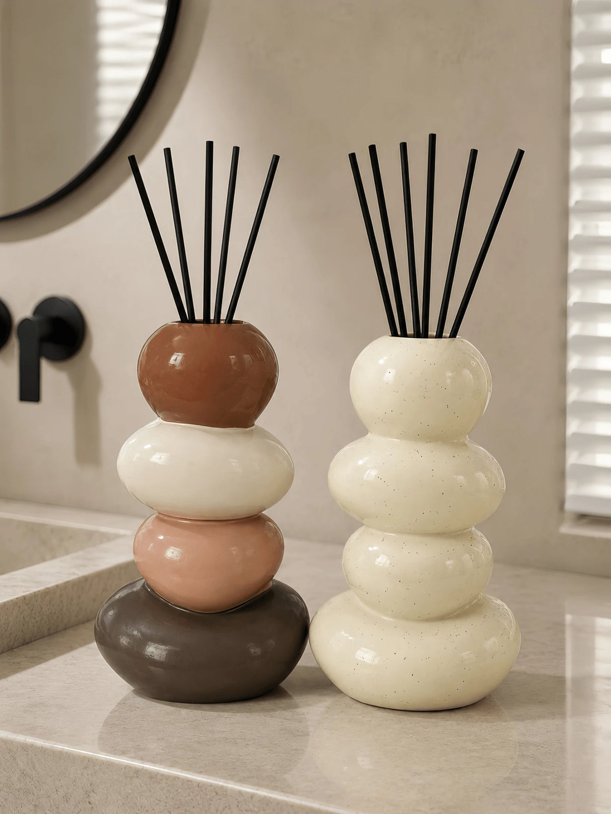 1pc Modern Stacked Pebble Diffuser Bottle, Color Block Or Speckled Cream Aroma Vase, Decorative Home Accent For Bathroom, Bedroom And Living Room