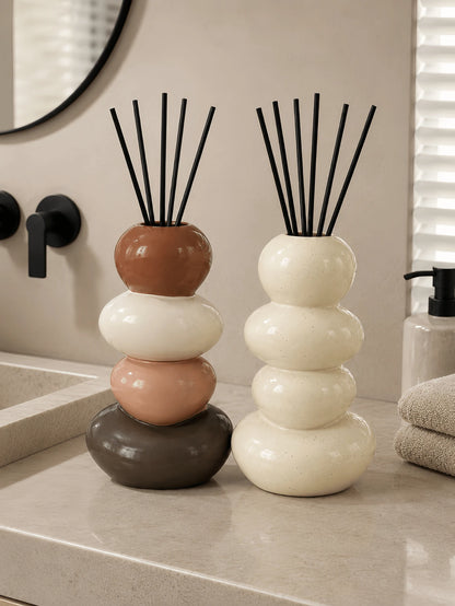 1pc Modern Stacked Pebble Diffuser Bottle, Color Block Or Speckled Cream Aroma Vase, Decorative Home Accent For Bathroom, Bedroom And Living Room