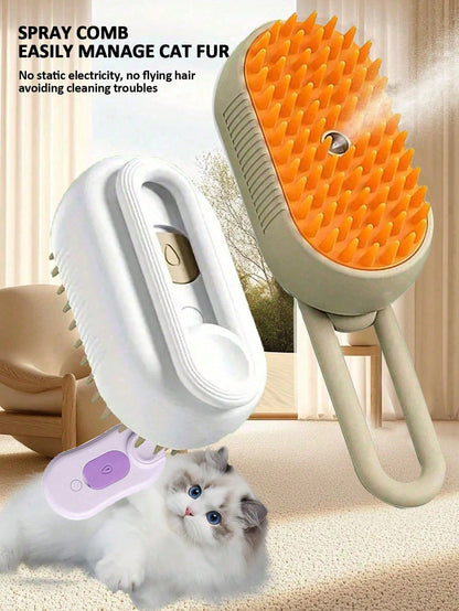 1pc Pet Steam Massage Brush, Universal For Cats & Dogs Floating Hair Cleaning Device, No-Wash Pet Steam Brush, No-Rinse Steam Massage Brush, One-Button Grooming, USB Rechargeable, Suitable For Cats &
