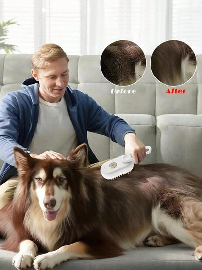 1pc Pet Steam Massage Brush, Universal For Cats & Dogs Floating Hair Cleaning Device, No-Wash Pet Steam Brush, No-Rinse Steam Massage Brush, One-Button Grooming, USB Rechargeable, Suitable For Cats &