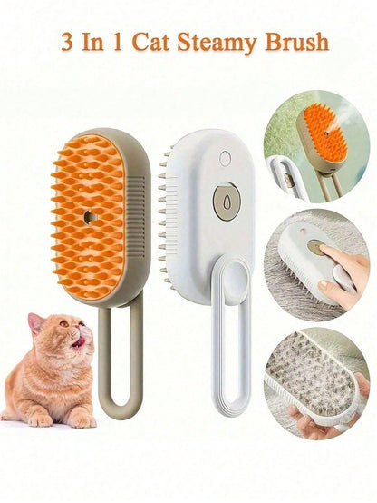 1pc Pet Steam Massage Brush, Universal For Cats & Dogs Floating Hair Cleaning Device, No-Wash Pet Steam Brush, No-Rinse Steam Massage Brush, One-Button Grooming, USB Rechargeable, Suitable For Cats &