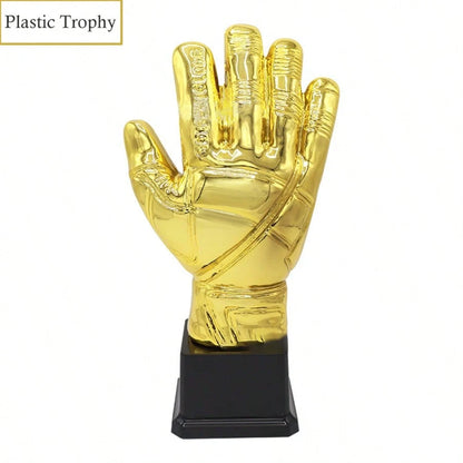 1pc Plastic Trophy, Goalkeeper Trophy, Golden Glove Shaped Football Competition Trophy, Suitable For Office