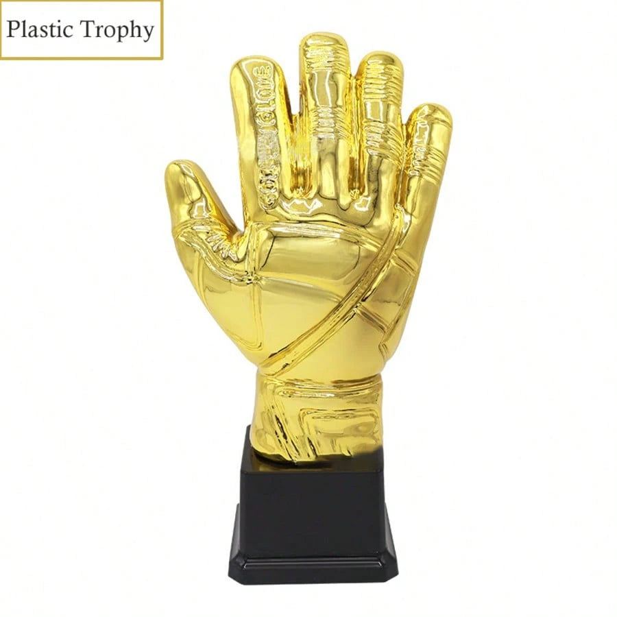 1pc Plastic Trophy, Goalkeeper Trophy, Golden Glove Shaped Football Competition Trophy, Suitable For Office