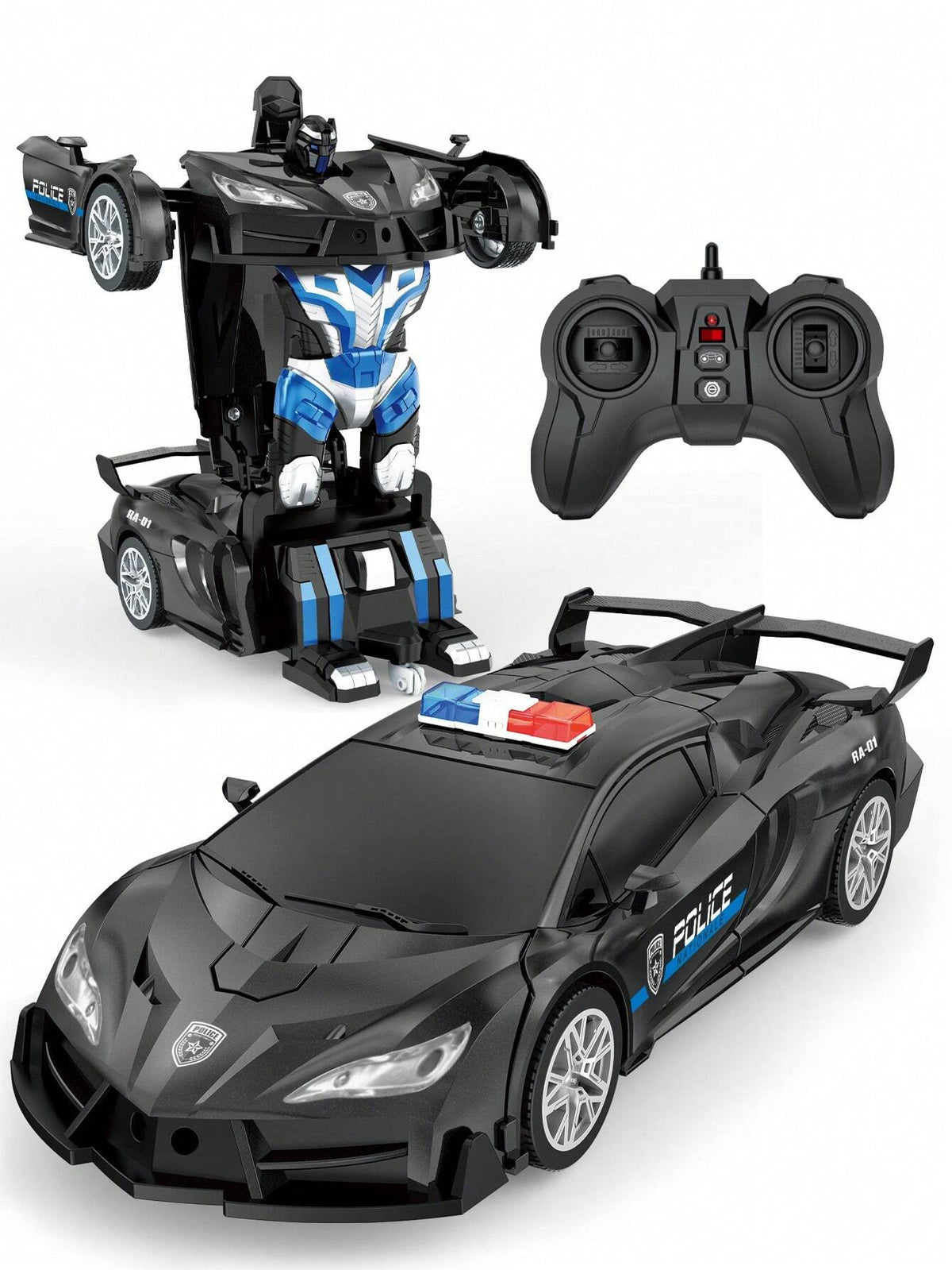1pc Remote Control Car, One-Touch Transforming RC Car, Can Transform Into Robot, 2.4GHz 360° Rotating Police Car With Lights, Auto Demo, Fast 360° Rotation, One-Touch Transformation, 1:18 Scale Transf