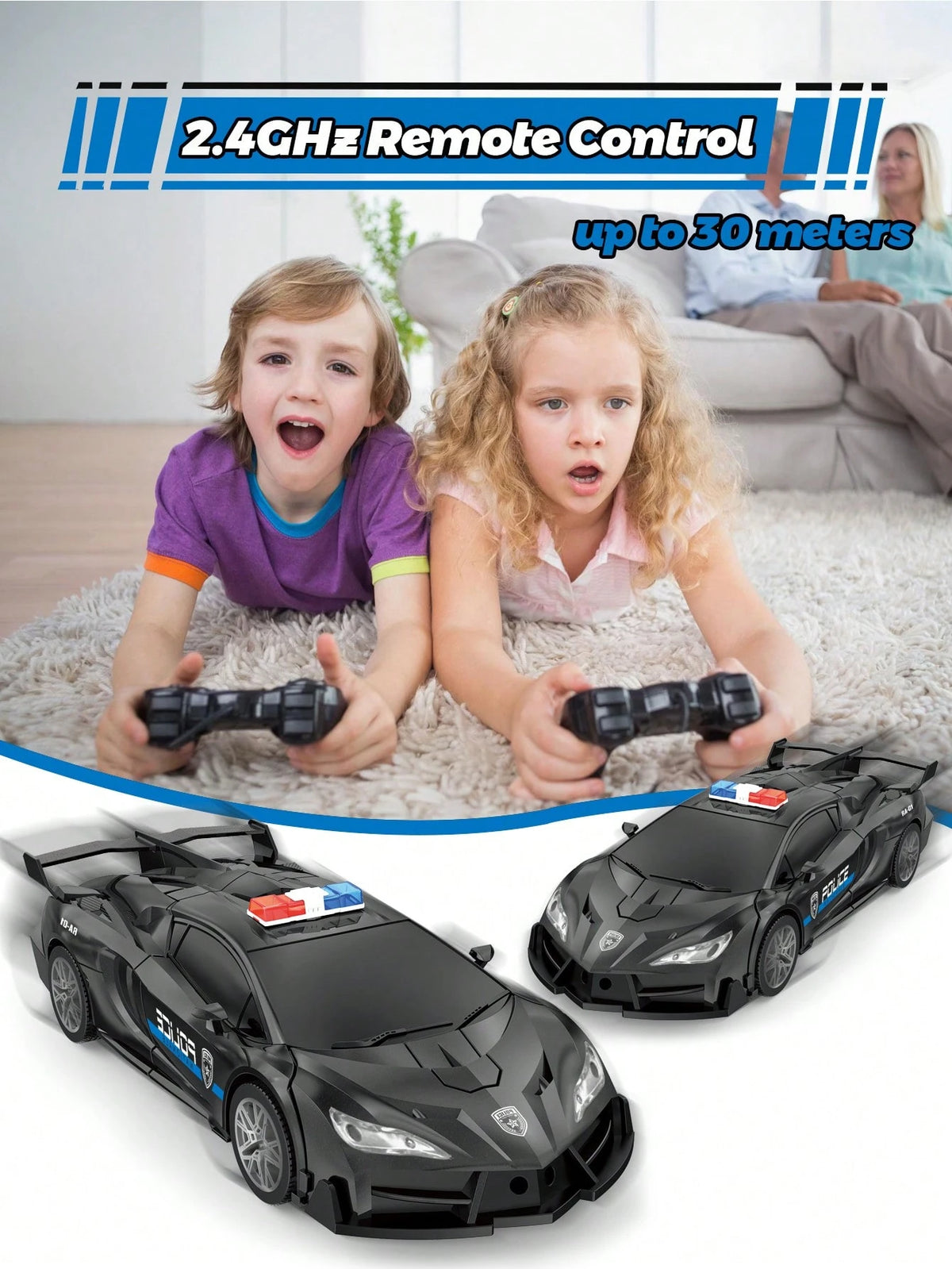 1pc Remote Control Car, One-Touch Transforming RC Car, Can Transform Into Robot, 2.4GHz 360° Rotating Police Car With Lights, Auto Demo, Fast 360° Rotation, One-Touch Transformation, 1:18 Scale Transf