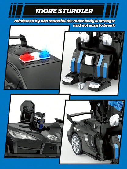1pc Remote Control Car, One-Touch Transforming RC Car, Can Transform Into Robot, 2.4GHz 360° Rotating Police Car With Lights, Auto Demo, Fast 360° Rotation, One-Touch Transformation, 1:18 Scale Transf