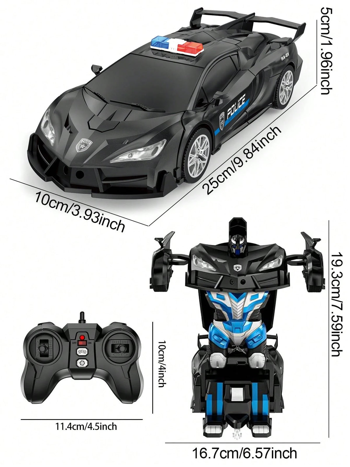 1pc Remote Control Car, One-Touch Transforming RC Car, Can Transform Into Robot, 2.4GHz 360° Rotating Police Car With Lights, Auto Demo, Fast 360° Rotation, One-Touch Transformation, 1:18 Scale Transf