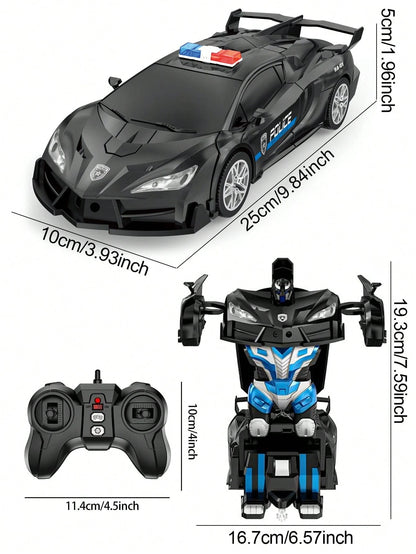 1pc Remote Control Car, One-Touch Transforming RC Car, Can Transform Into Robot, 2.4GHz 360° Rotating Police Car With Lights, Auto Demo, Fast 360° Rotation, One-Touch Transformation, 1:18 Scale Transf