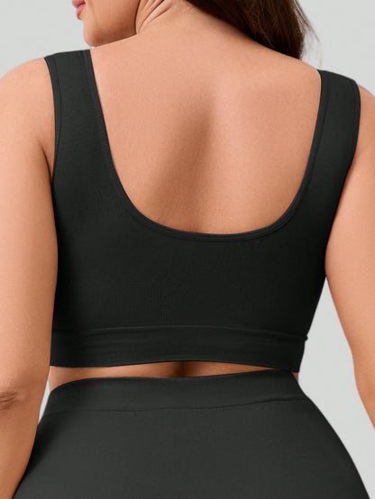 1pc Seamless Wireless Lift & Support Adjustable Yoga Sleep Bra, Comfortable Plus Size Sports Bra For Women Black Spring