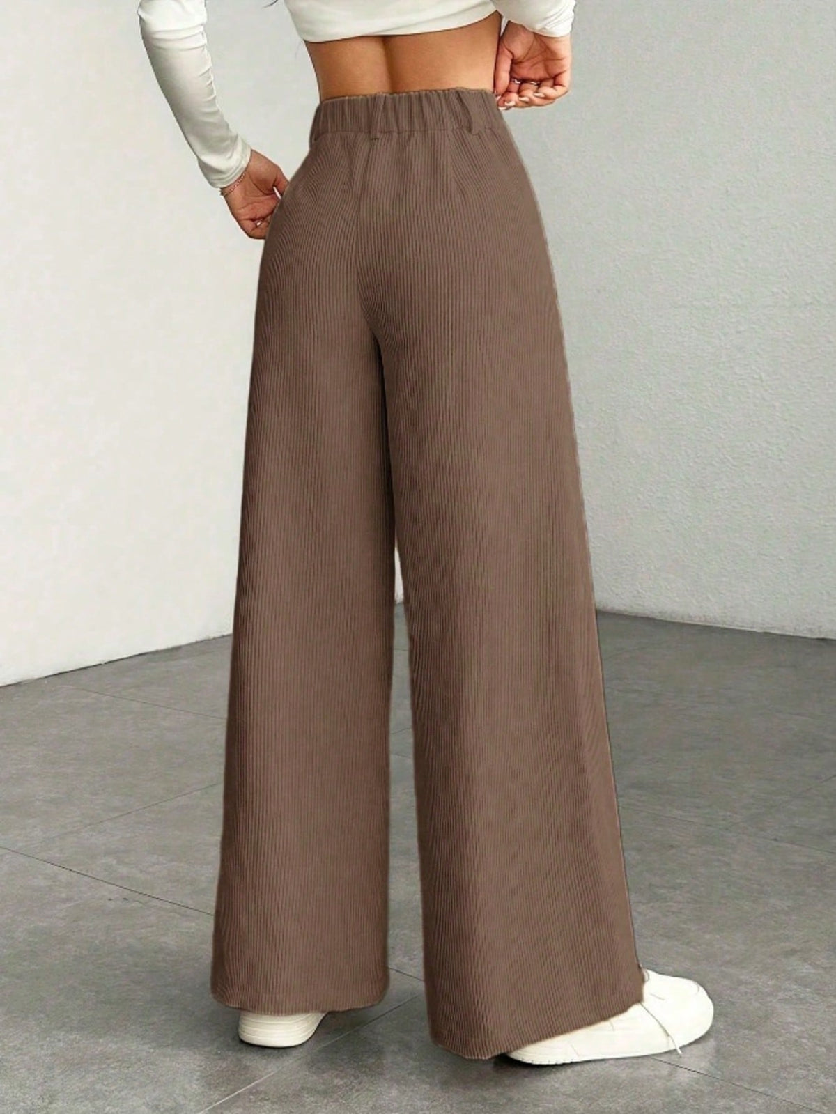 1pc Solid Color Polyester Button Pocket Zipper Pants, Suitable For Daily Wear In Spring, Autumn And Winter Brown, Smart Casual