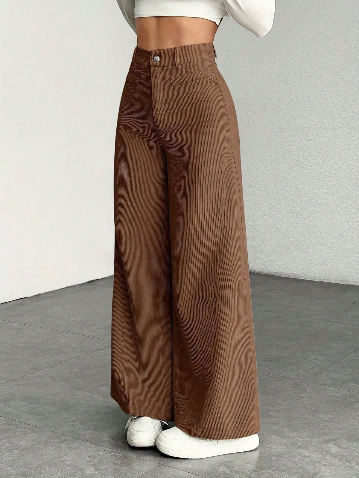1pc Solid Color Polyester Button Pocket Zipper Pants, Suitable For Daily Wear In Spring, Autumn And Winter Brown, Smart Casual