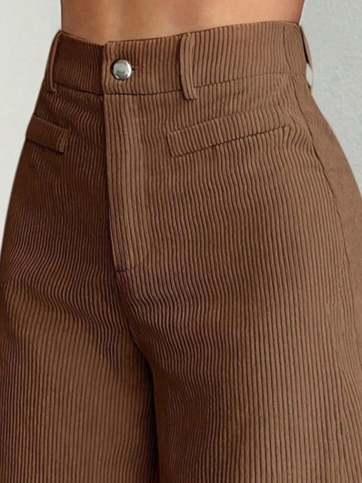 1pc Solid Color Polyester Button Pocket Zipper Pants, Suitable For Daily Wear In Spring, Autumn And Winter Brown, Smart Casual