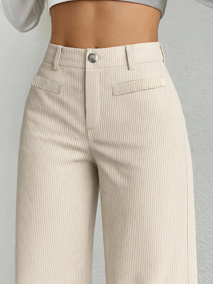 1pc Solid Color Polyester Button Pocket Zipper Pants, Suitable For Daily Wear In Spring, Autumn And Winter Brown, Smart Casual