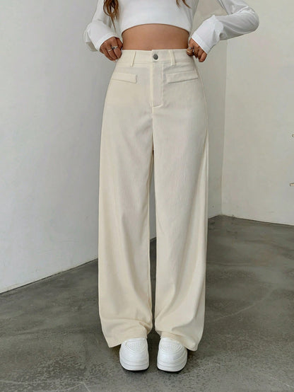 1pc Solid Color Polyester Button Pocket Zipper Pants, Suitable For Daily Wear In Spring, Autumn And Winter Brown, Smart Casual