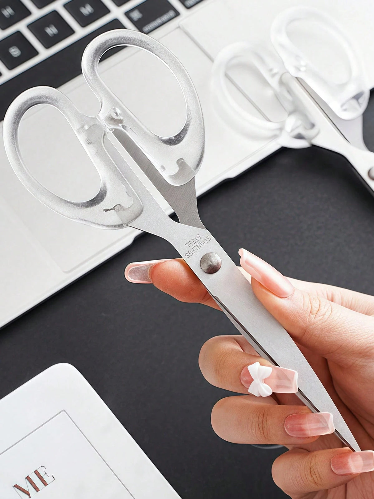 1pc Stainless Steel Clear Scissors, Simple Multi-Purpose Art Scissors For Office, School, Home Back To School