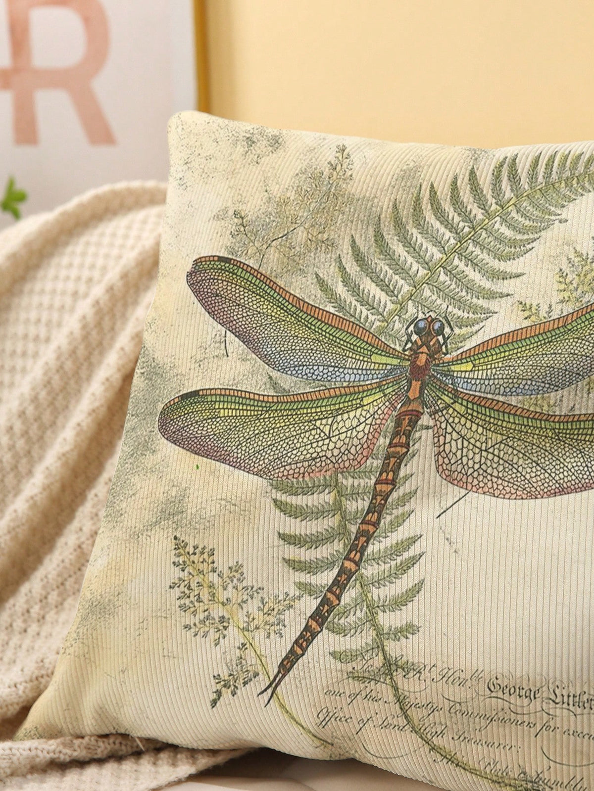 1pc Vintage Plant & Dragonfly Pattern Printed Pillow Cover, Single-Sided Printing, Modern Home Decorative Pillow Case(Does Not Include Filling)