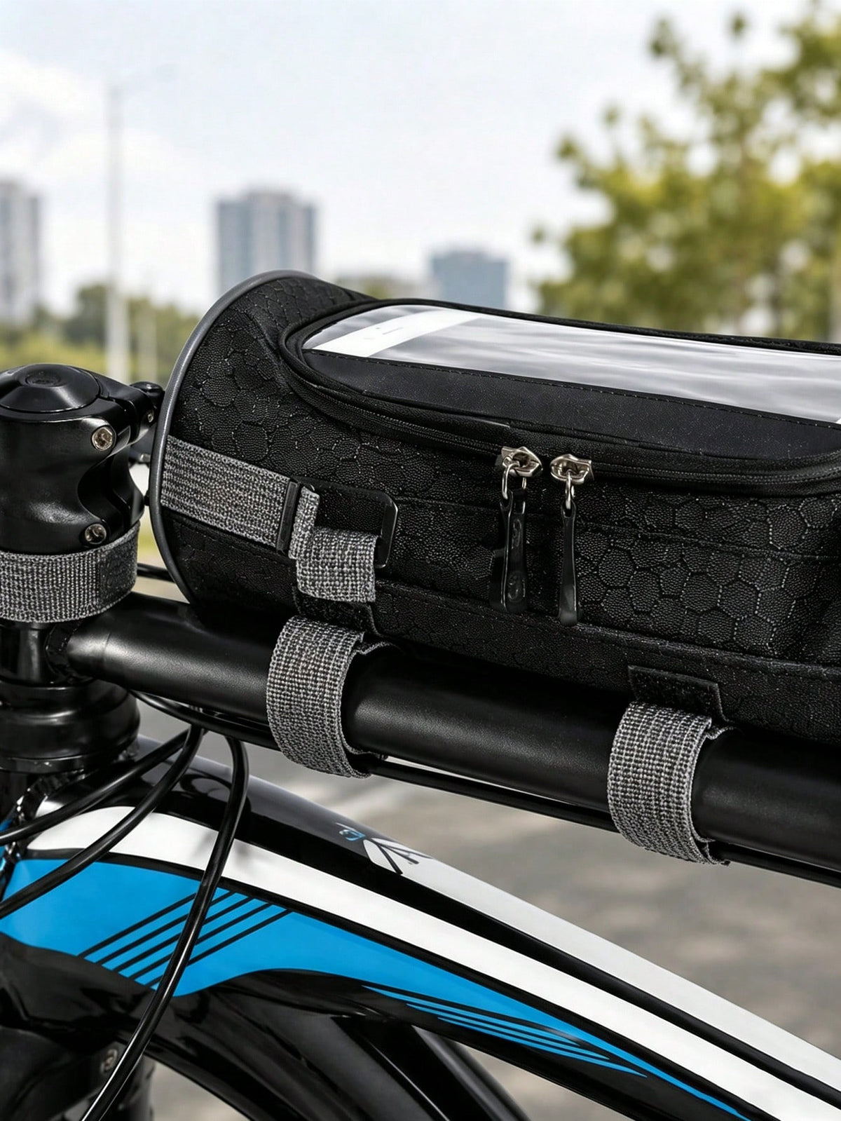 1pc Waterproof Bicycle Handlebar Bag, Oxford Fabric Large Capacity Front Storage Pouch, Suitable For Mountain Bike/Electric Bike/Scooter, Can Hold Phone, Fashion Glasses, Keys And Tools, Universal For