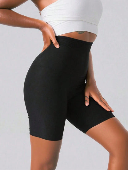 1pc Women's Sauna Shorts, High Waist Compression Fitness Sweat-Wicking Abdominal Shaping Shorts Sports