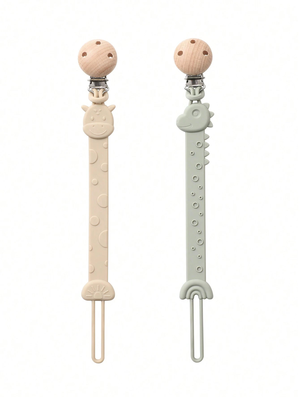 2pcs Baby Silicone Pacifier Clips, Dinosaur & Giraffe Pattern, Anti-Lost Pacifier Clips, Teething, Baby Supplies, Newborn Gift