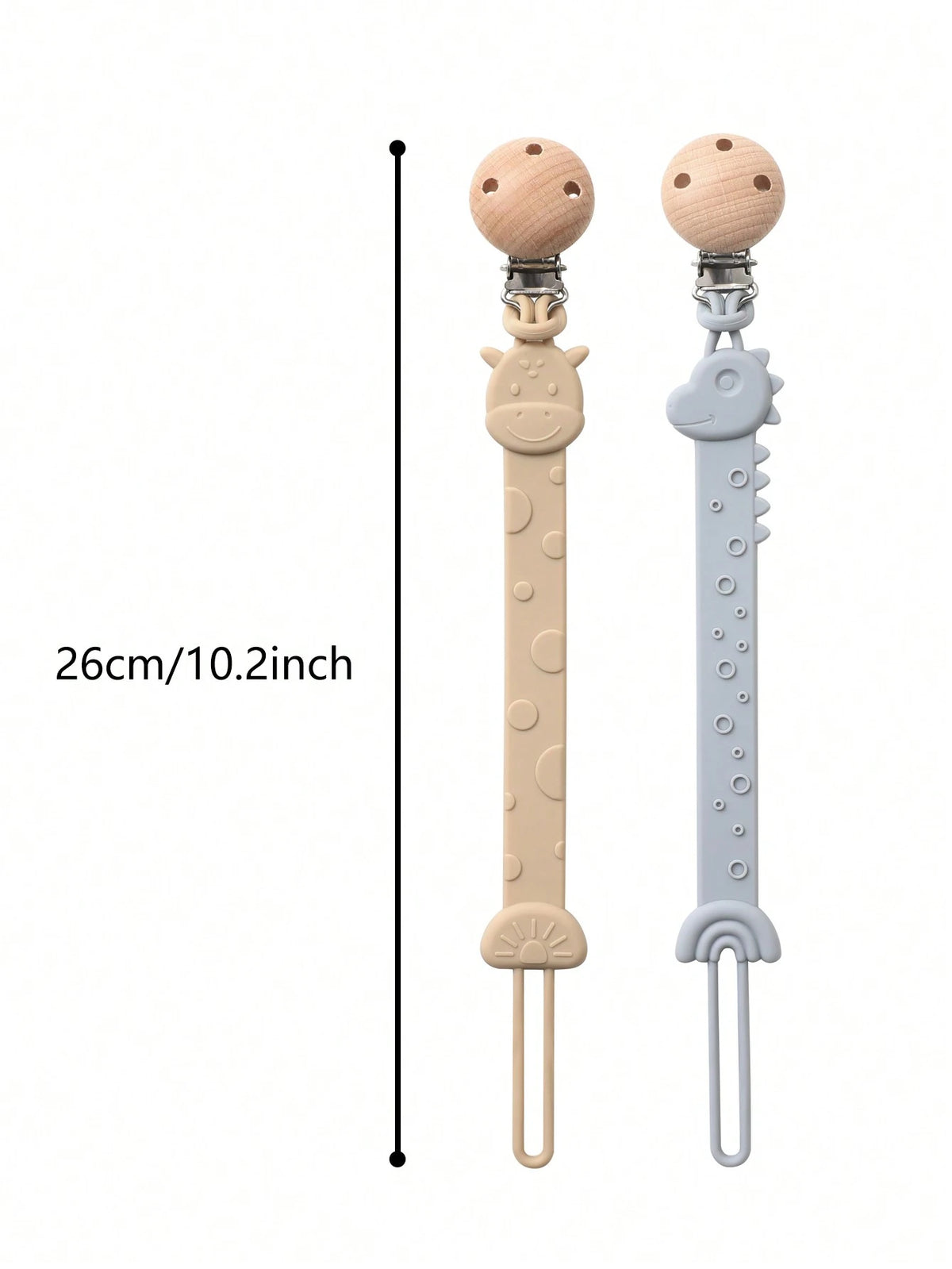2pcs Baby Silicone Pacifier Clips, Dinosaur & Giraffe Pattern, Anti-Lost Pacifier Clips, Teething, Baby Supplies, Newborn Gift