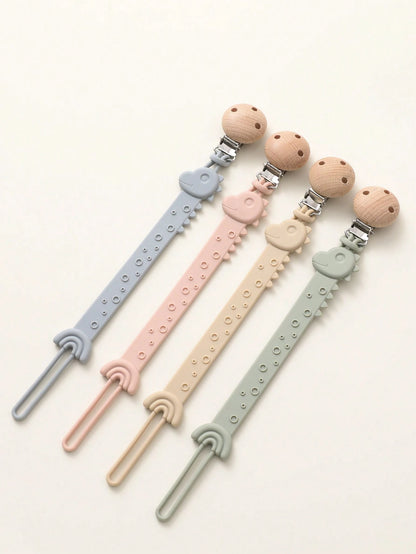 2pcs Baby Silicone Pacifier Clips, Dinosaur & Giraffe Pattern, Anti-Lost Pacifier Clips, Teething, Baby Supplies, Newborn Gift
