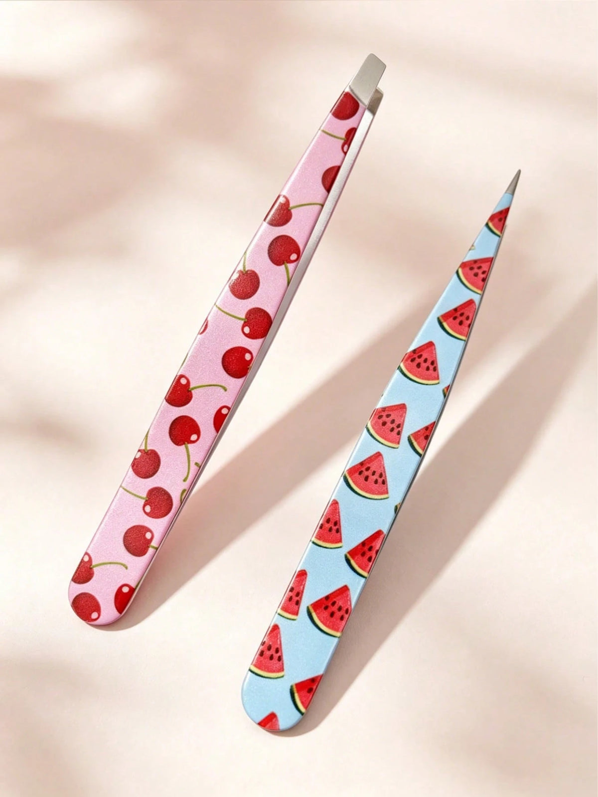 2pcs Fruit Print Tweezers, Cute & Practical Eyebrow Grooming Makeup Tool, High-Quality Stainless Steel Eyebrow Plucker, Suitable For Hair Removal, Picking And False Eyelashes, Nail Art Decoration, Eye