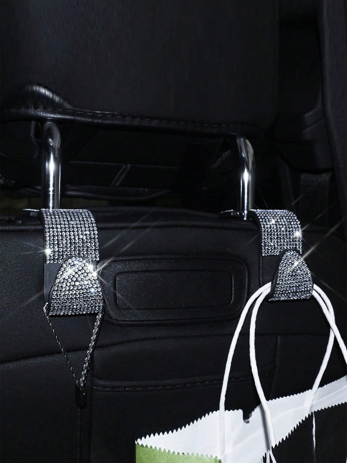 2pcs Set Car Seat Back Hooks With Rhinestone Decoration, Multi-Functional Hidden Car Interior Hooks
