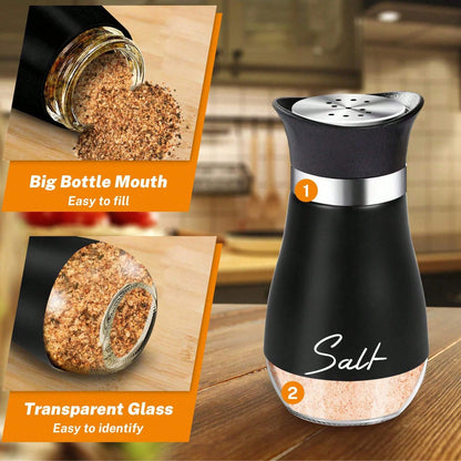 2pcs/Set Salt And Pepper Shaker Set, Condiment Jars, Storage Containers, Salt Cellar, For Home Kitchen, Restaurant, Outdoor Picnic, 4 Oz Bottom Glass Salt And Pepper Bottles With Stainless Steel Lids